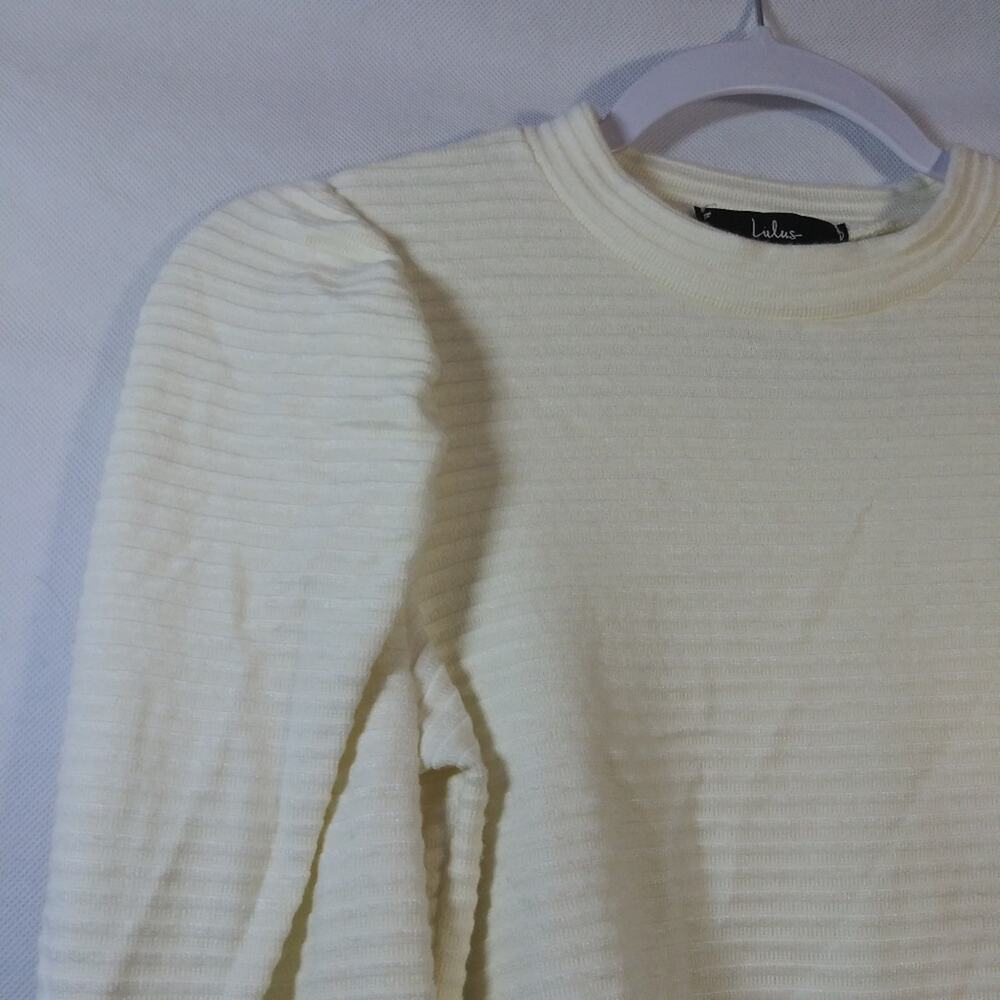 Lulus Subtle Drama Ivory Ribbed Balloon Sleeve Sweater Top Size XS - Picture 4 of 9